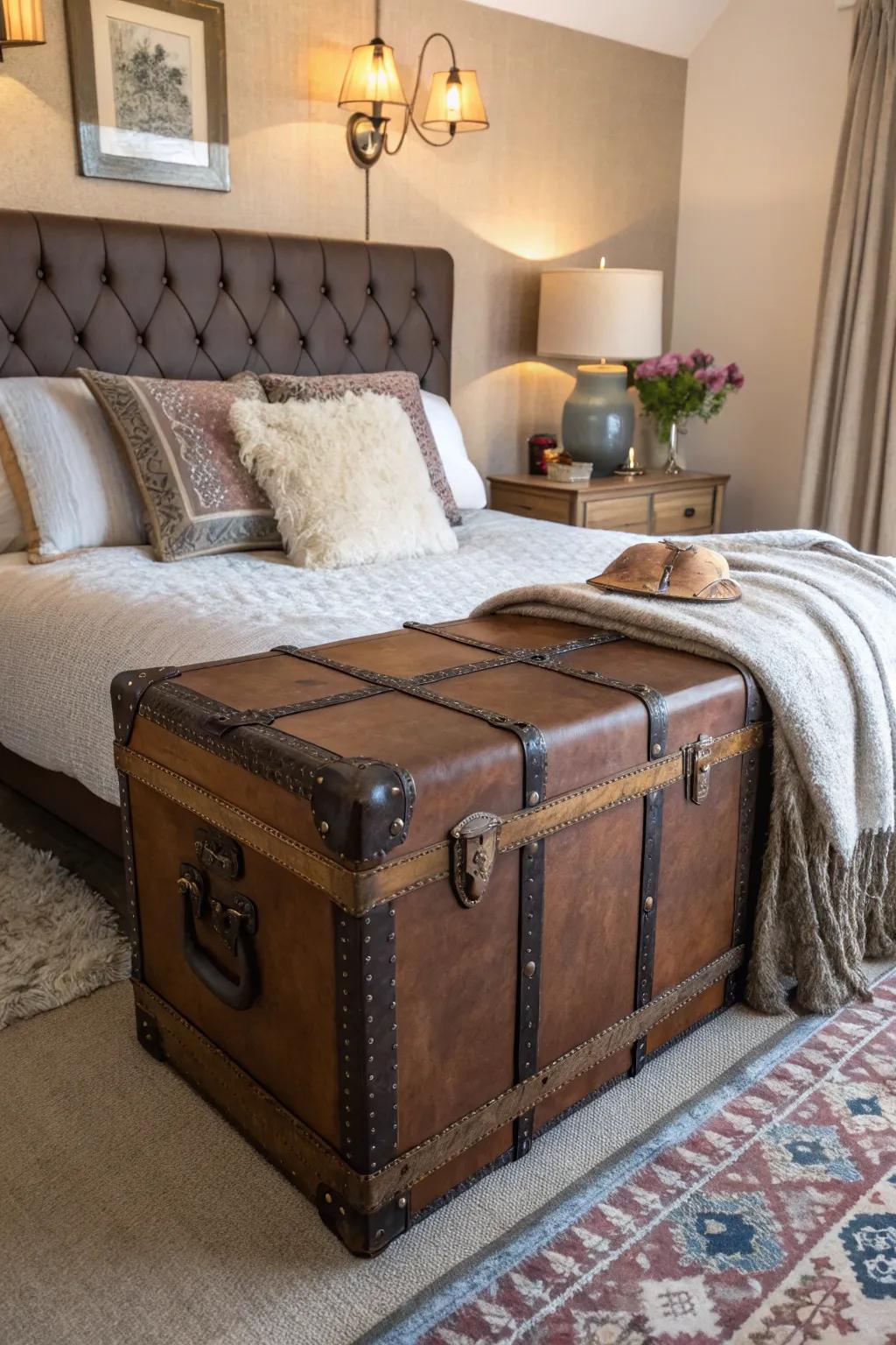 Leather chests offer charm and storage capabilities.