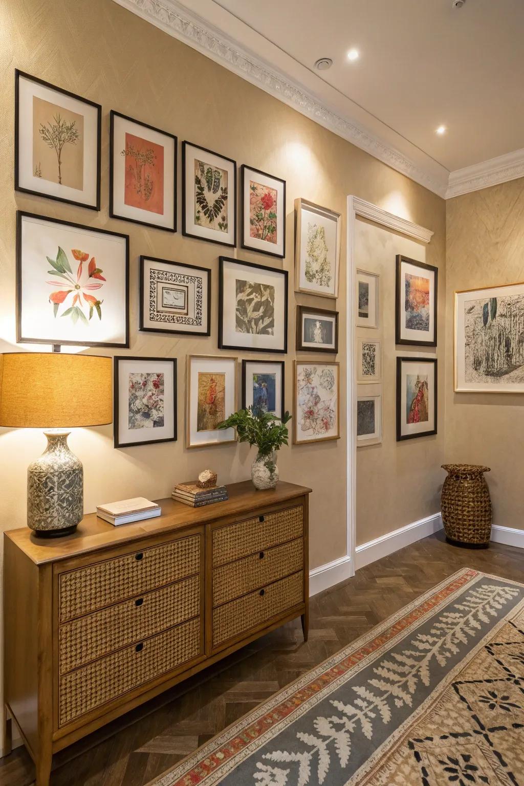 A gallery wall injects a personal touch into the space.