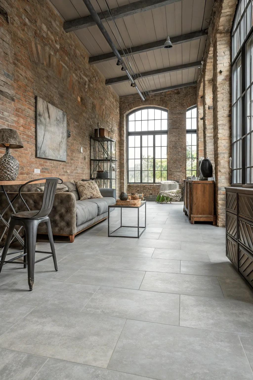 Soft stone look LVT flooring brings industrial elegance to this space.
