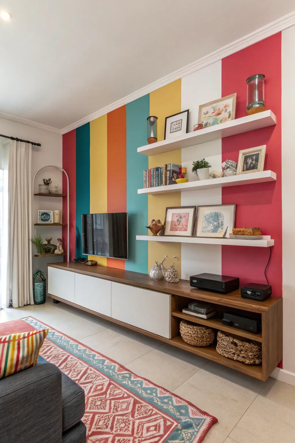 Enact a declaration with a daring divider hue behind your ledges.