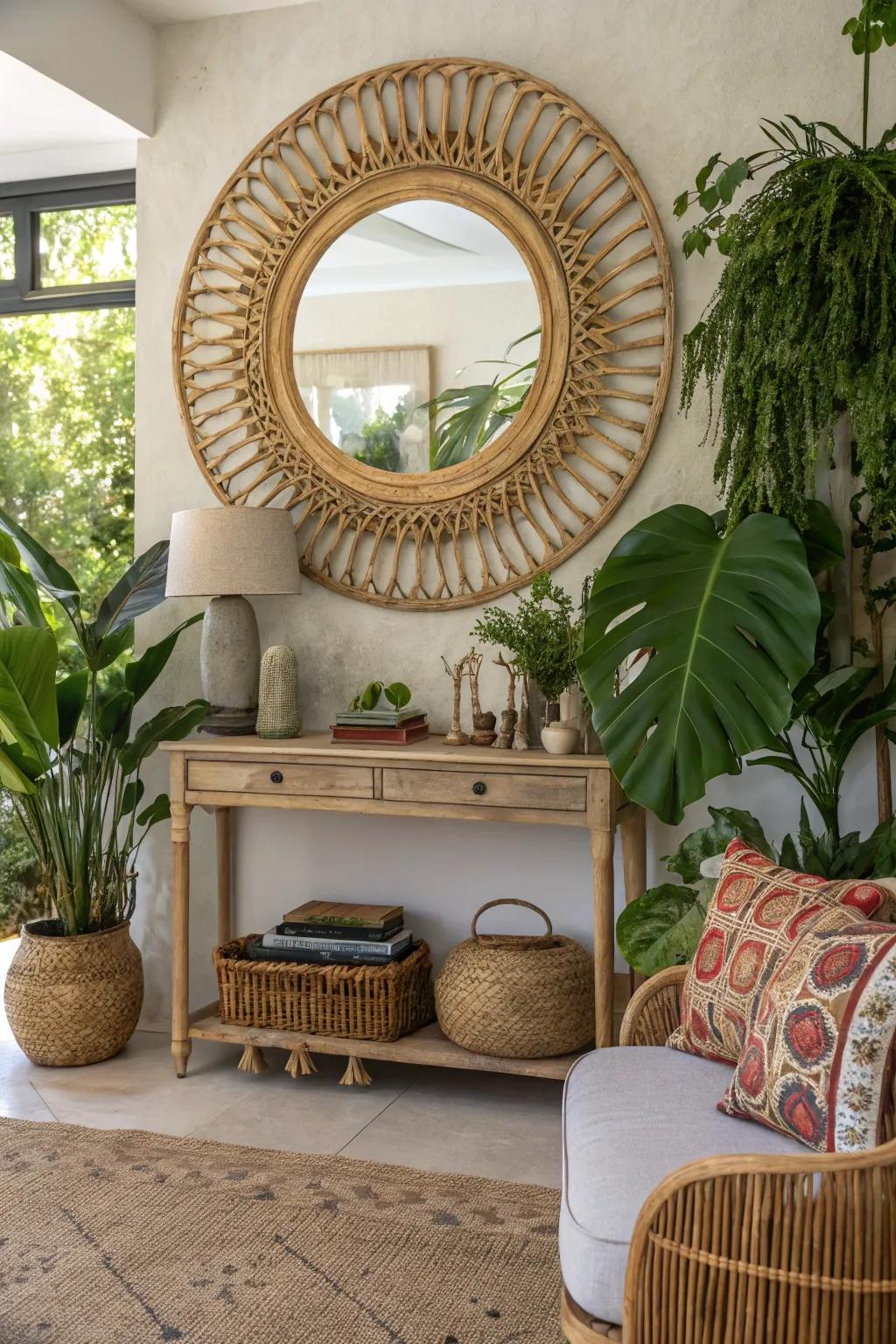 Rattan mirrors bring a cozy, earthy touch to your space.