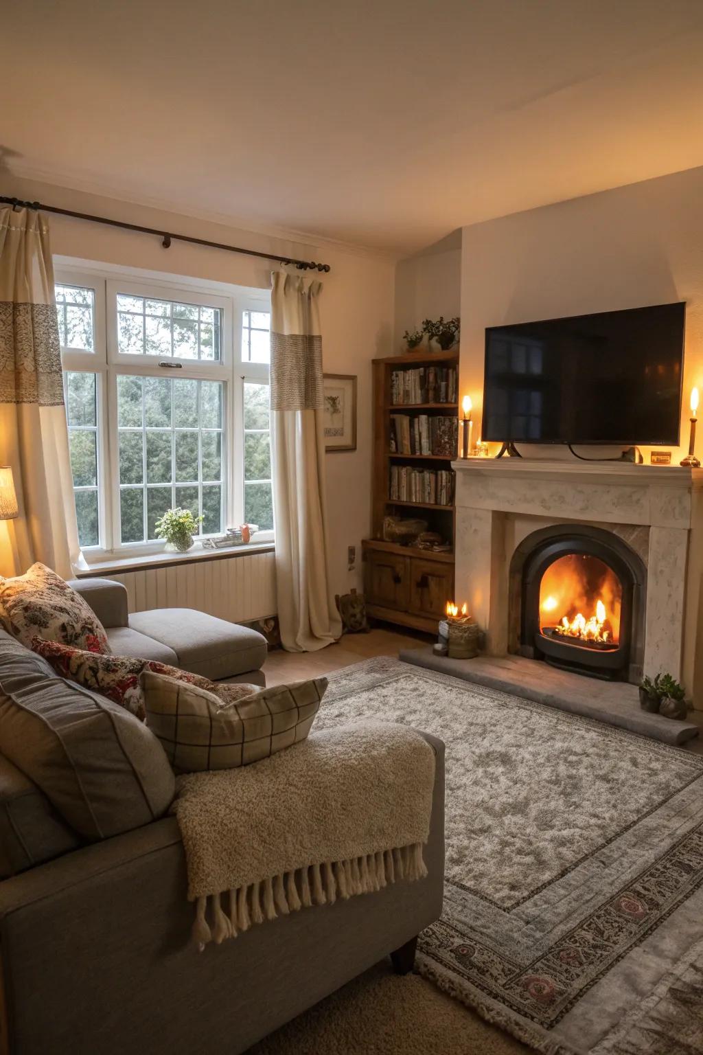 Warm textures and lighting form a welcoming atmosphere.