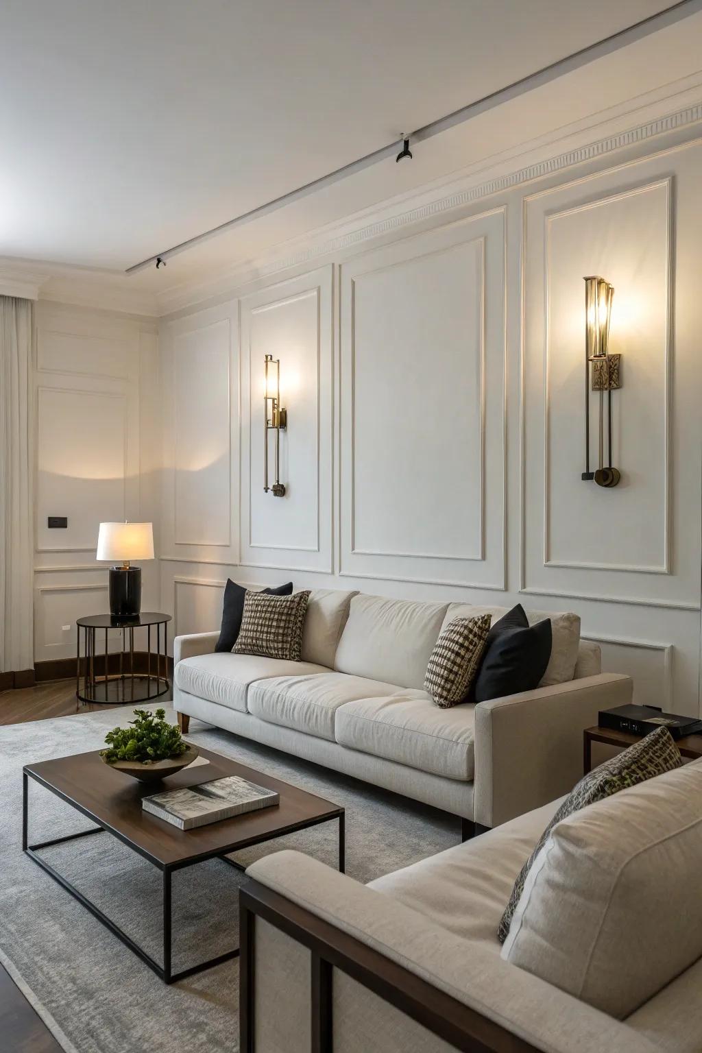 Understated sconces offer subtle sophistication.