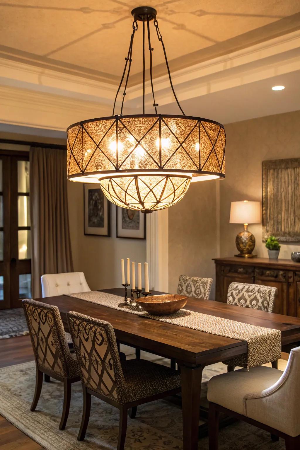 A unique fixture gives a dining room some personality.