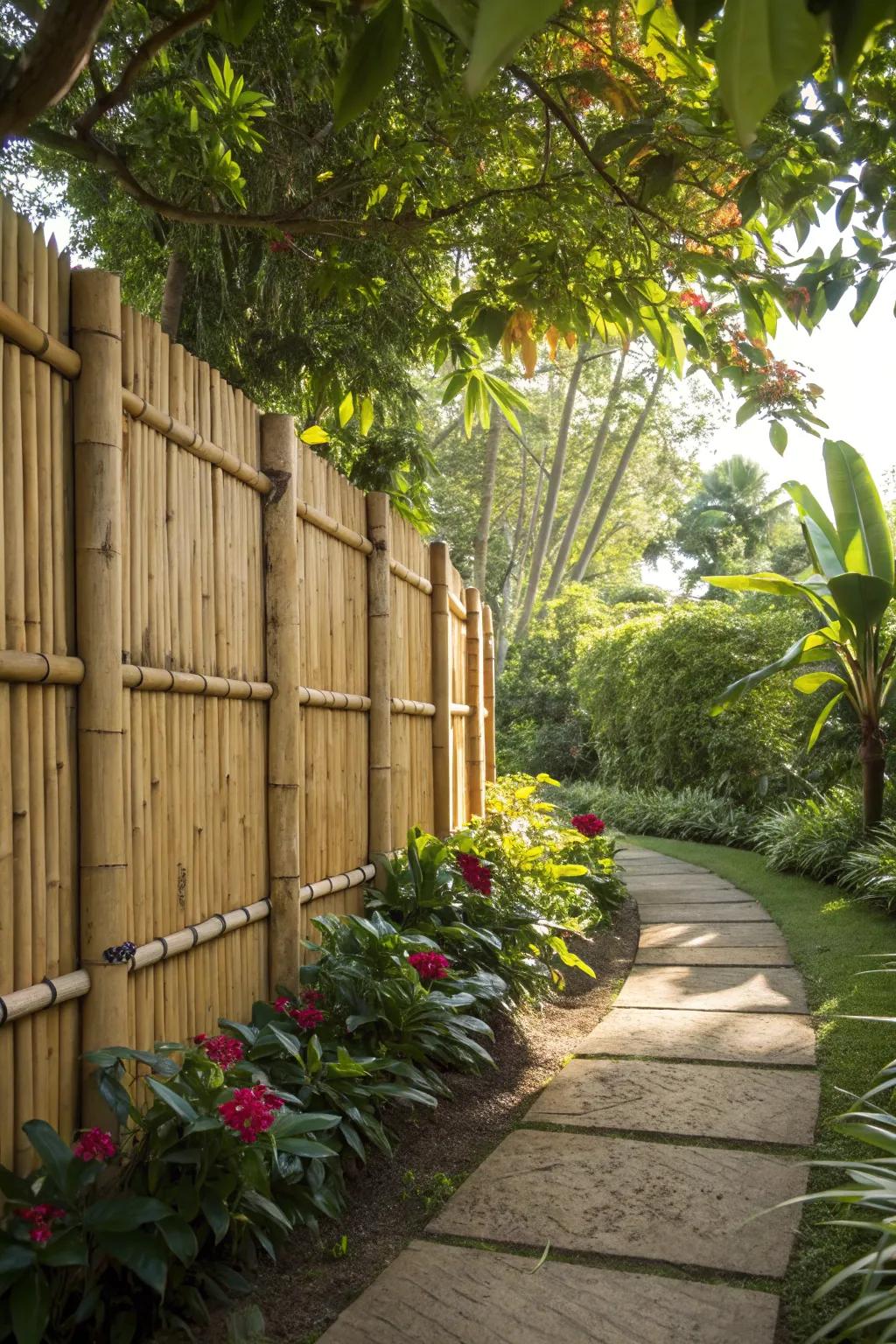 Using natural bamboo fencing, create a tropical paradise.