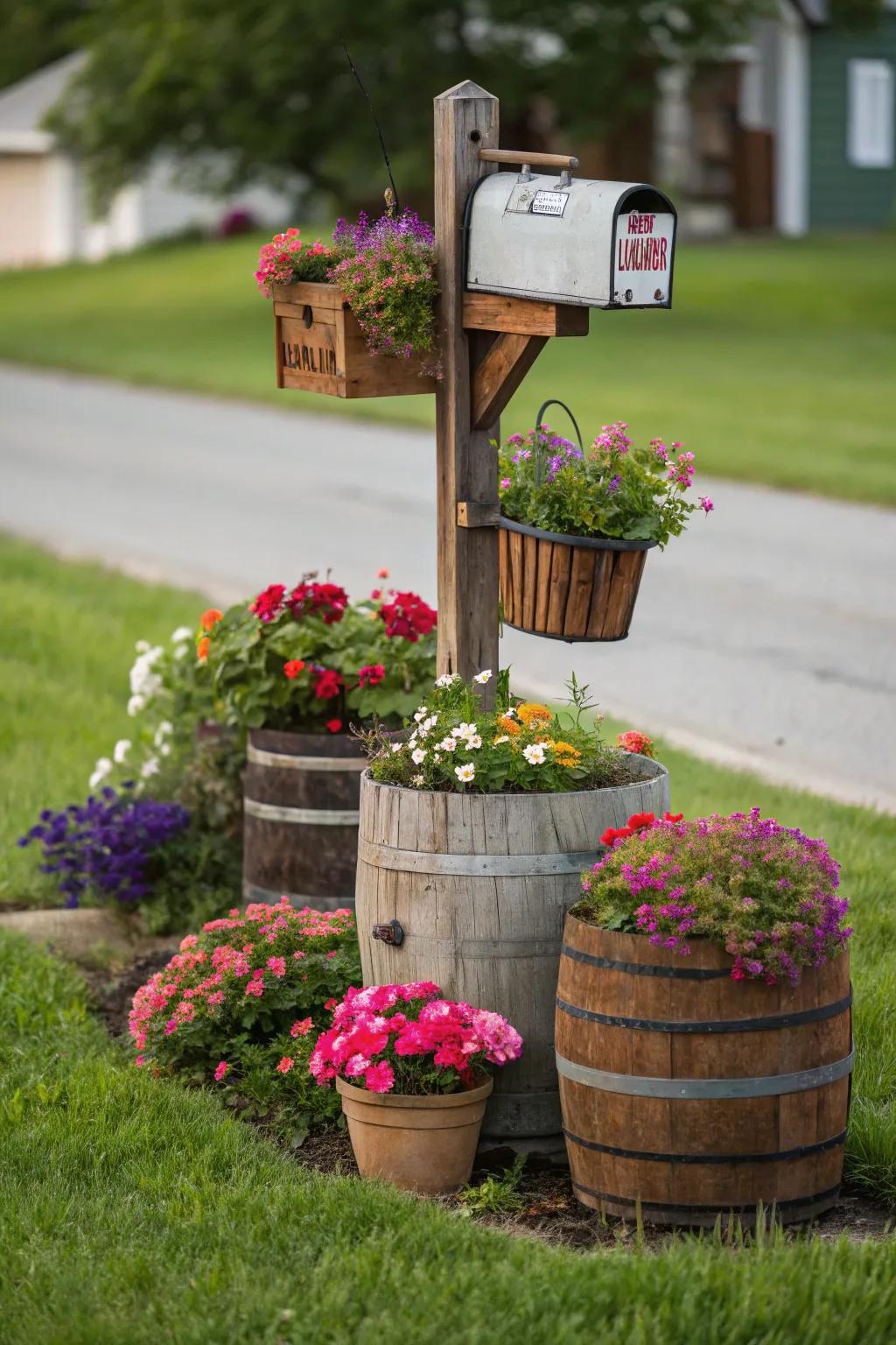 Creative planters add charm and ease to mailbox landscaping