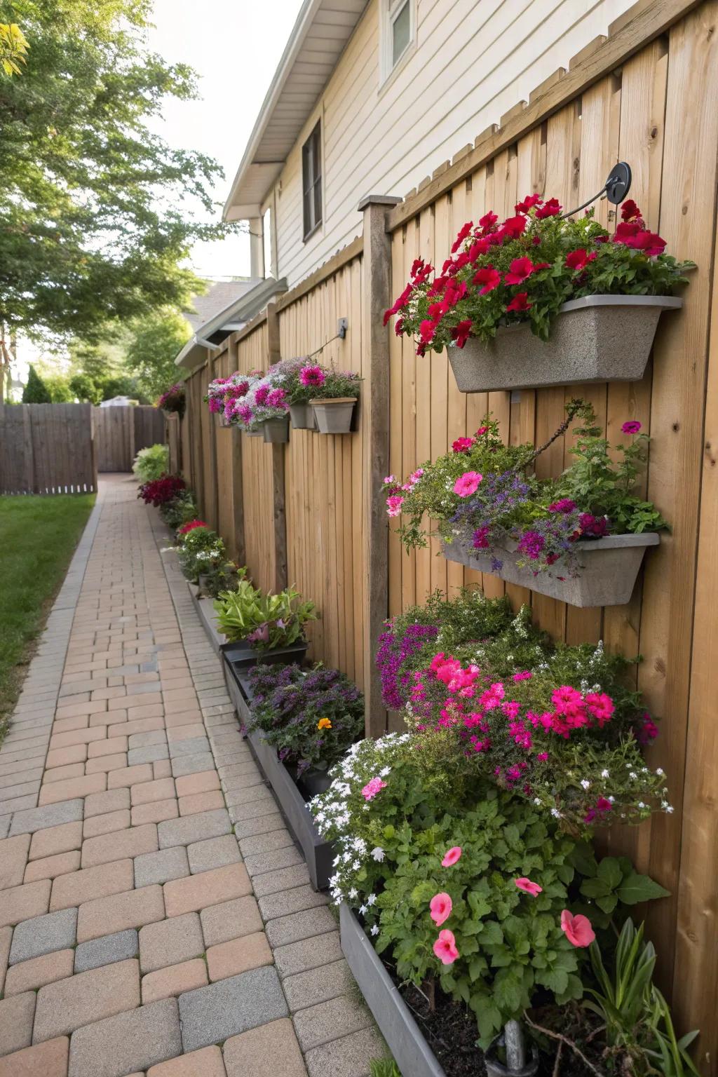 Vertical planters save space and enhance your side yard.