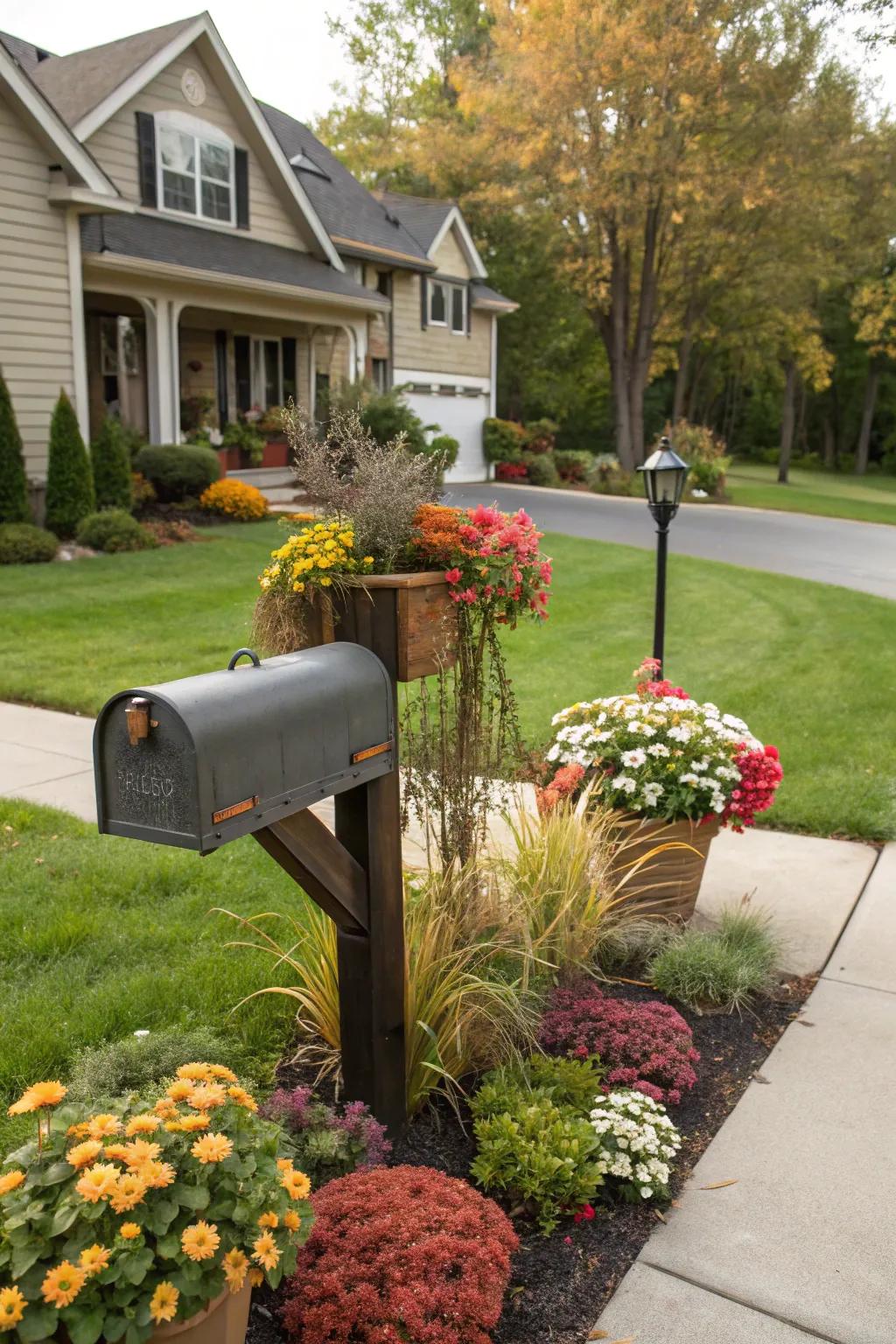 Celebrate the seasons with themed decor surrounding your mailbox.