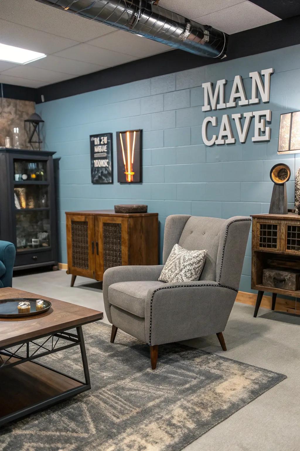 Unique and stylish furniture pieces in a man cave.