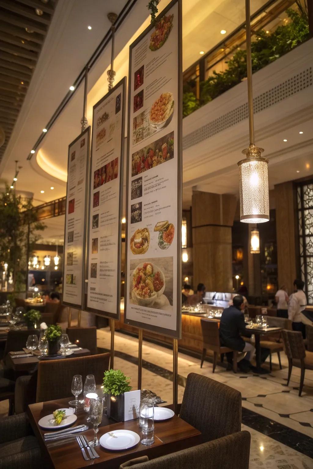 Revitalize your menu with adaptable suspended panels.