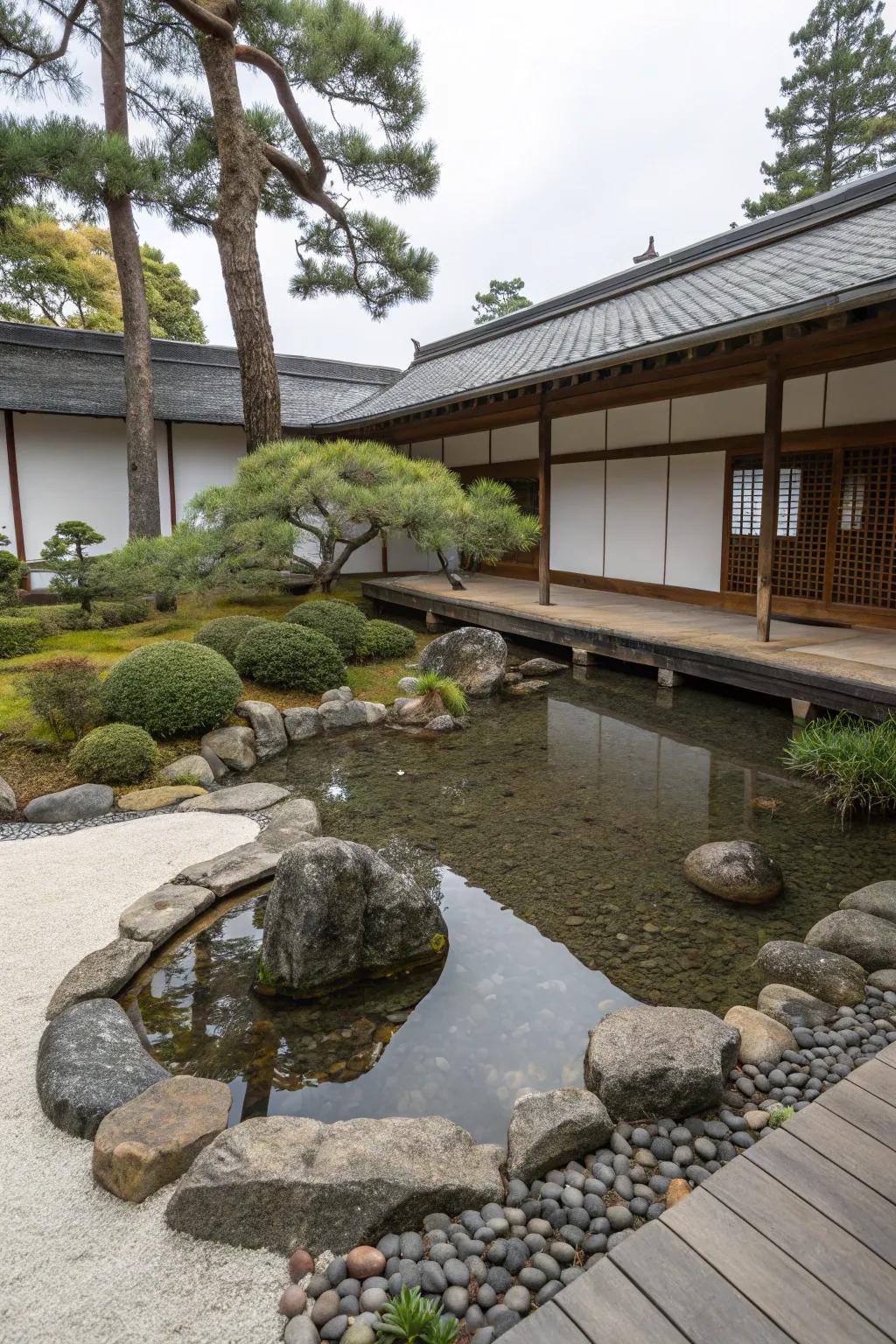 A Zen-style mini pond for a peaceful garden escape.