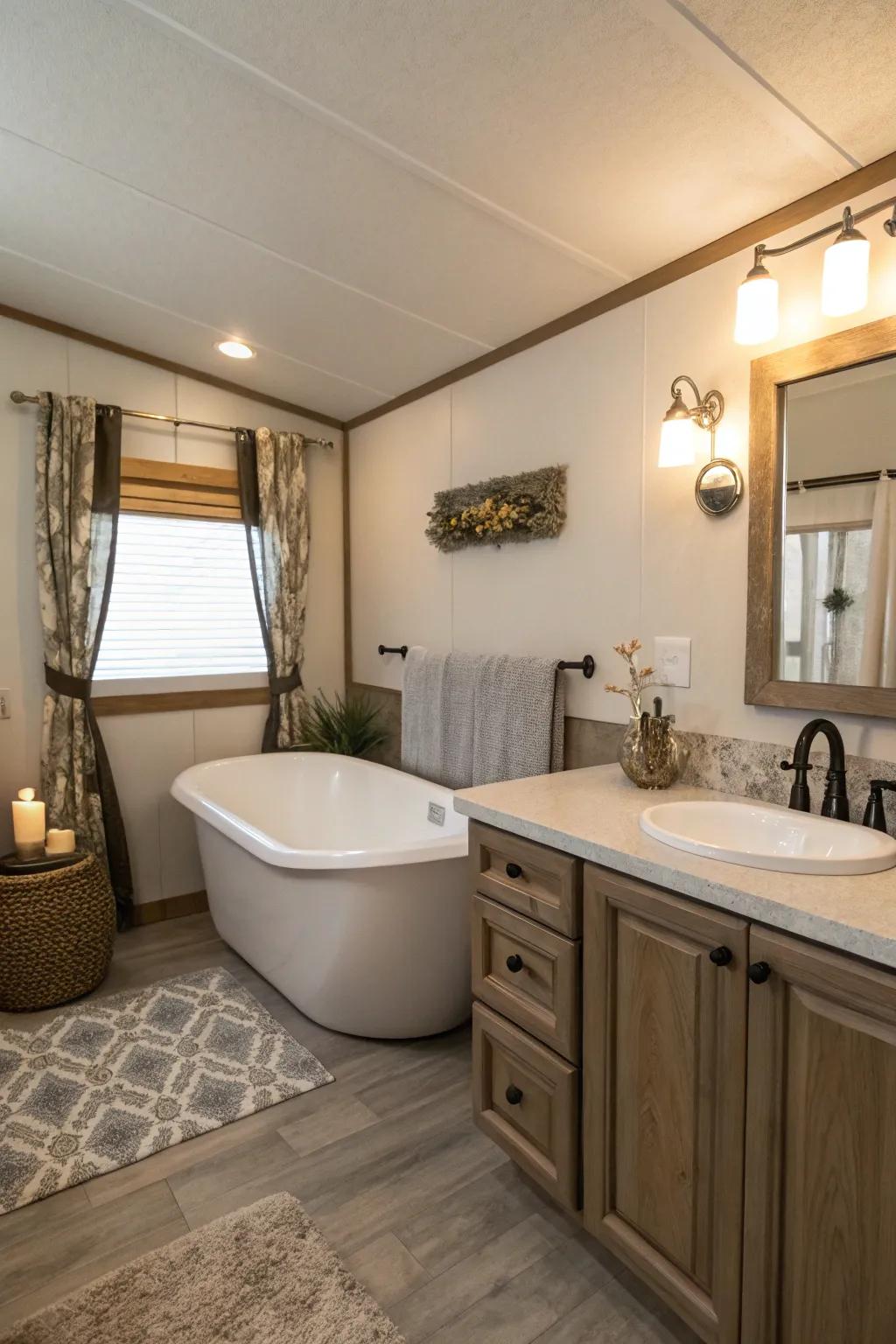 A spa-like bathroom featuring a freestanding tub and elegant decor, providing a luxurious escape.
