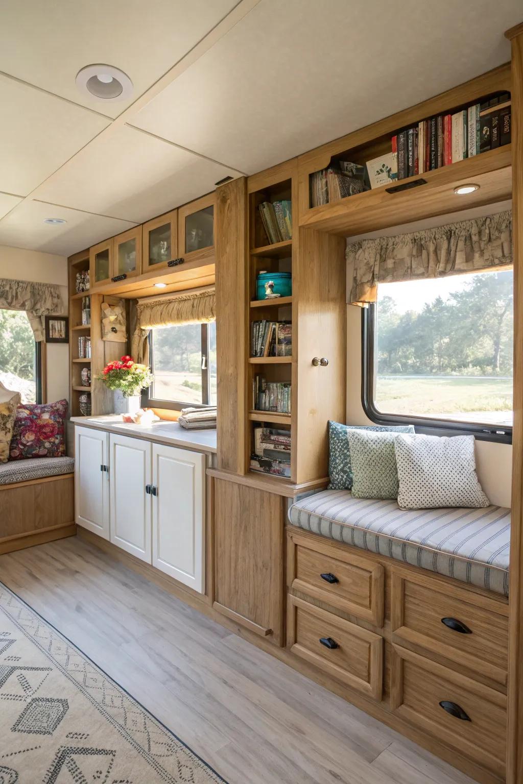 Integrated storage optimizes area and elevates the overall blueprint.