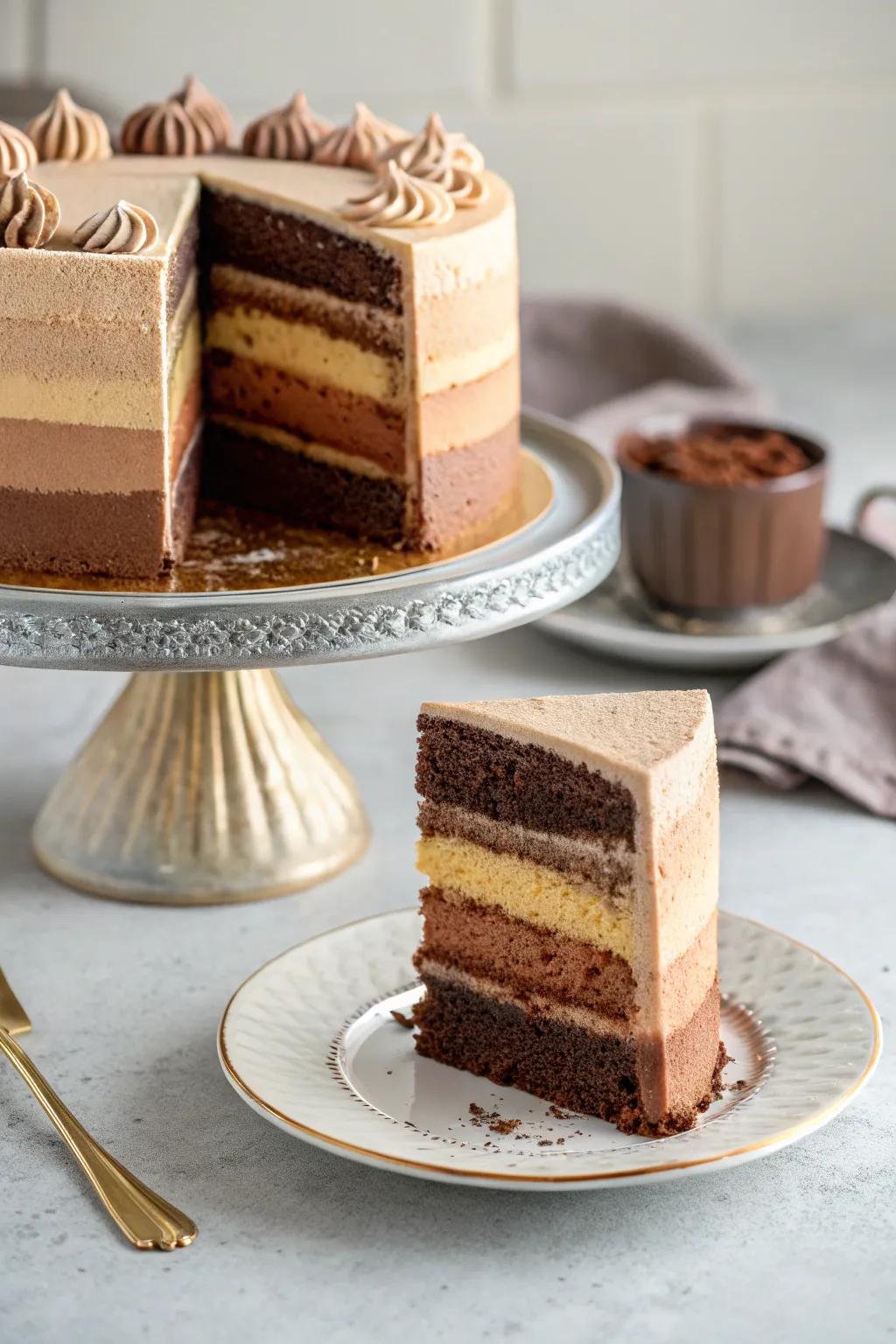 Ombre mocha layers create a visually stunning cake.