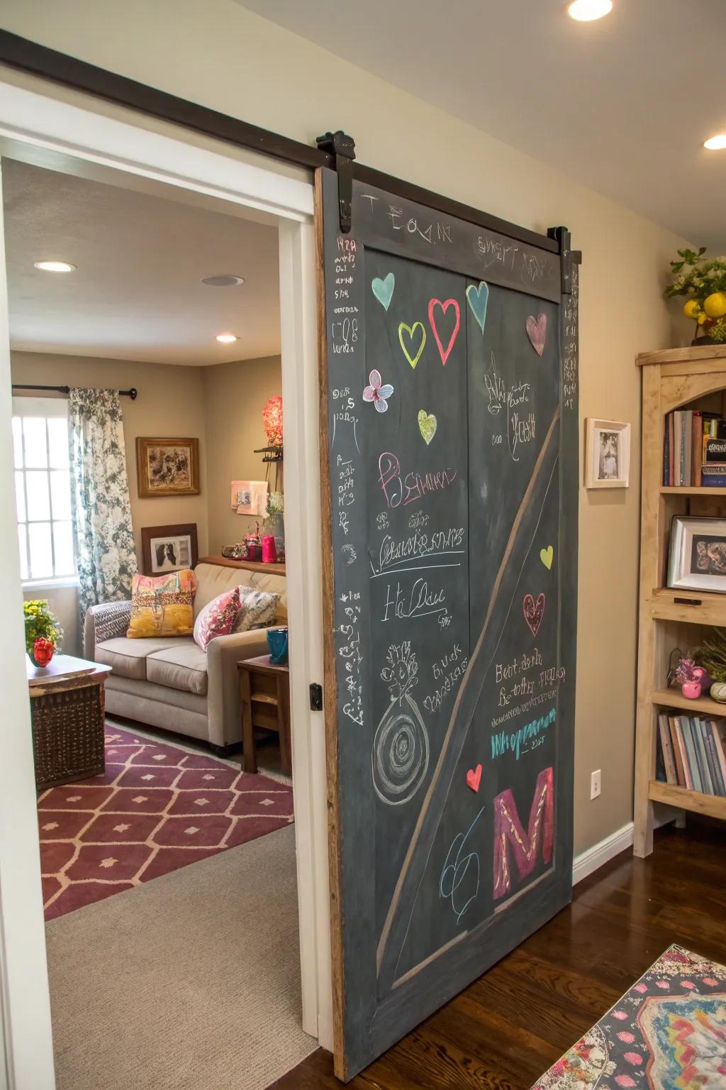Chalkboard barn doors promote creativity and interaction in any space.