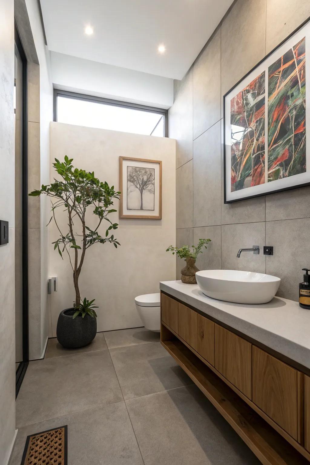 Simple decor adds a touch of elegance to this contemporary bathroom.