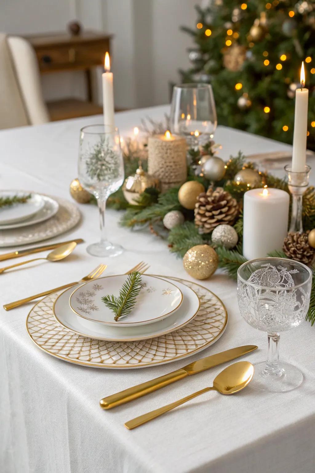 A luxurious Christmas table setting with touches of gold.