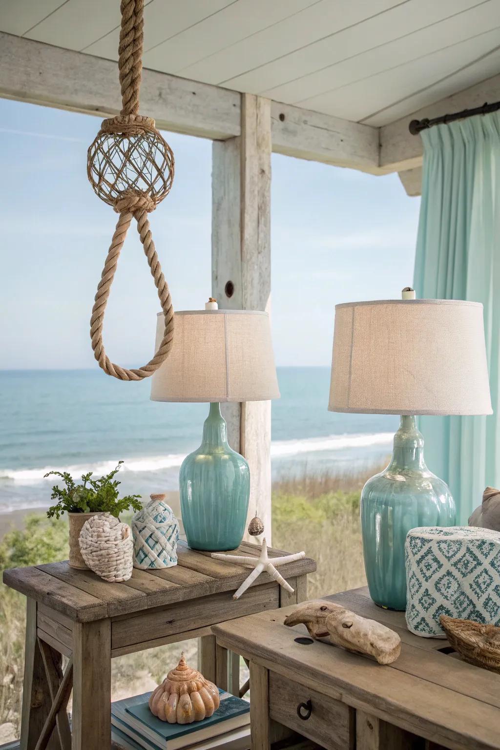 Nautical lighting adds a maritime flair.