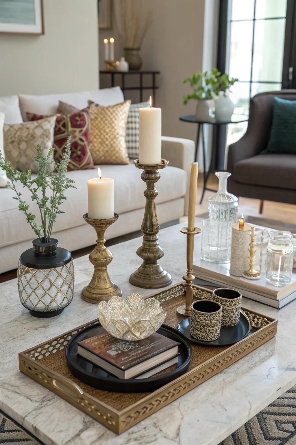 Playing with levels brings a lively feel to your tabletop decor.