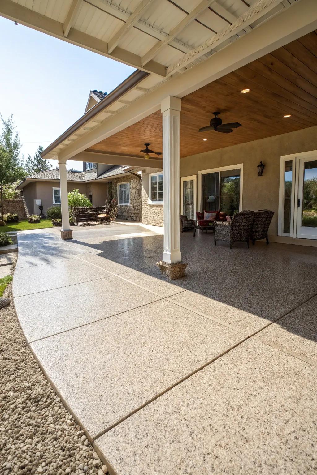 A patio featuring an open layout for movement and activities.