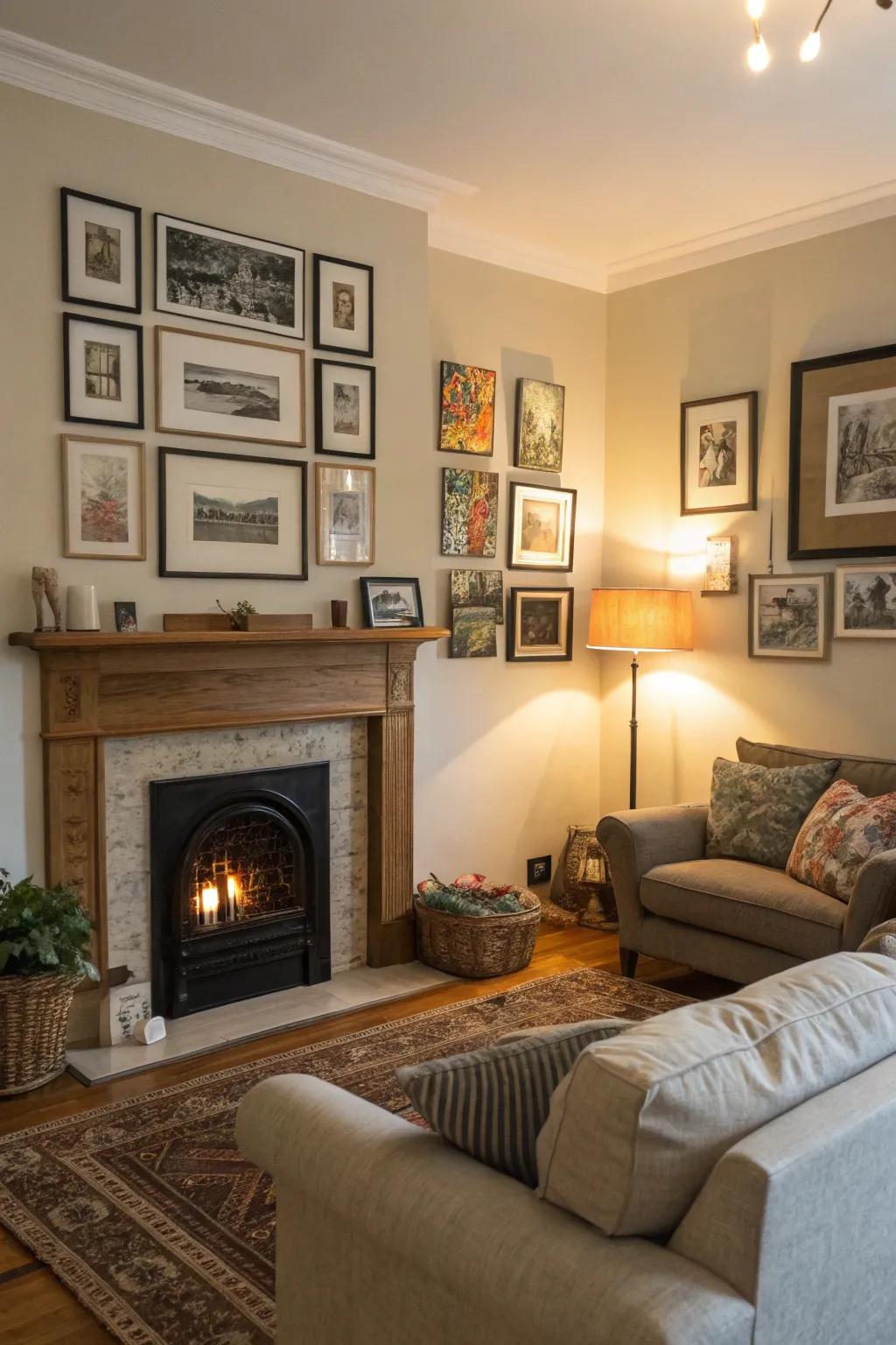 A display wall introduces personality and style to your fireplace.