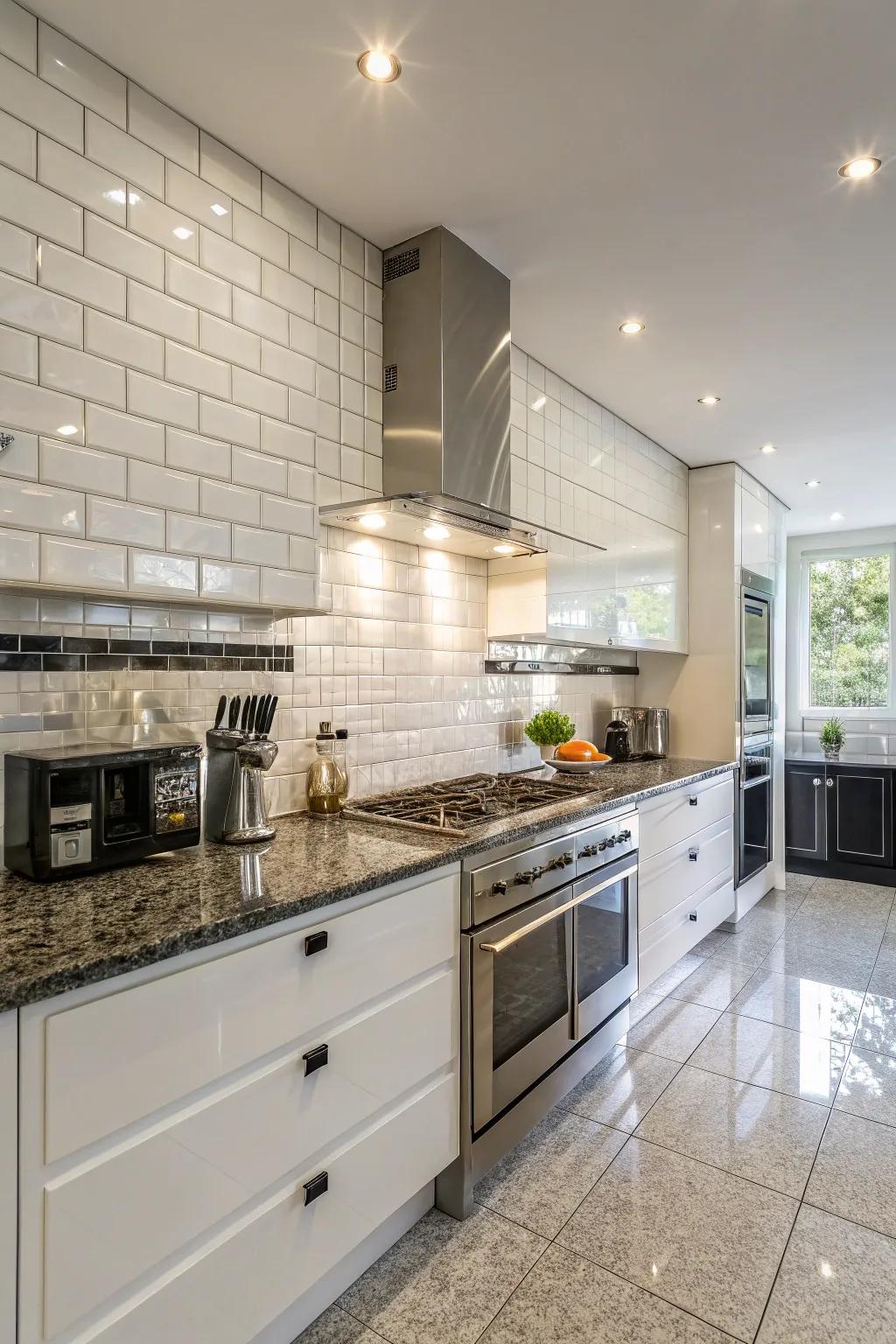 Radiant tiles enhance light and add modern sophistication.