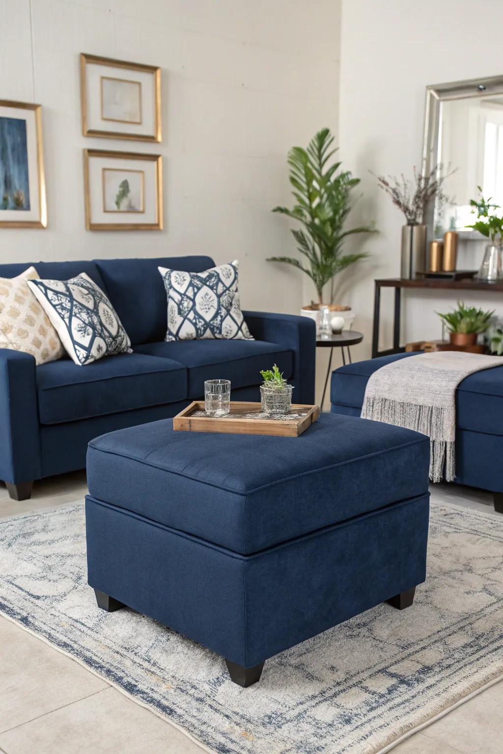 Deep sea furniture items create a unified ambiance.