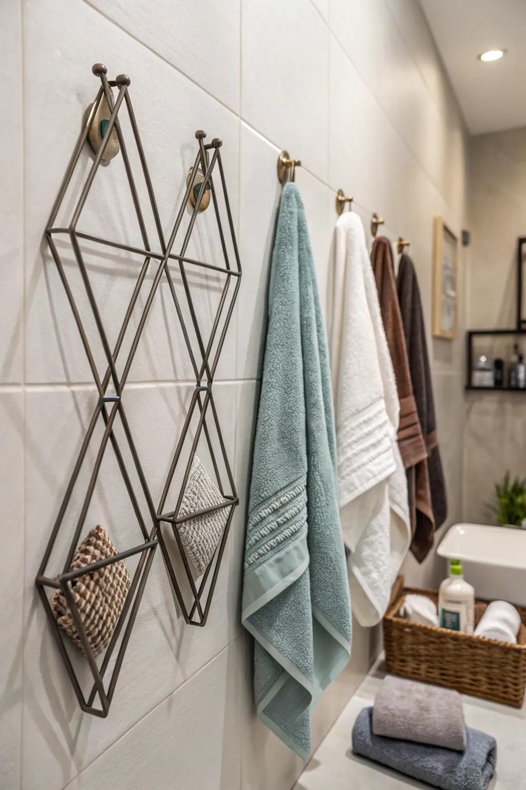 Art converges with utility through angular wall fasteners.