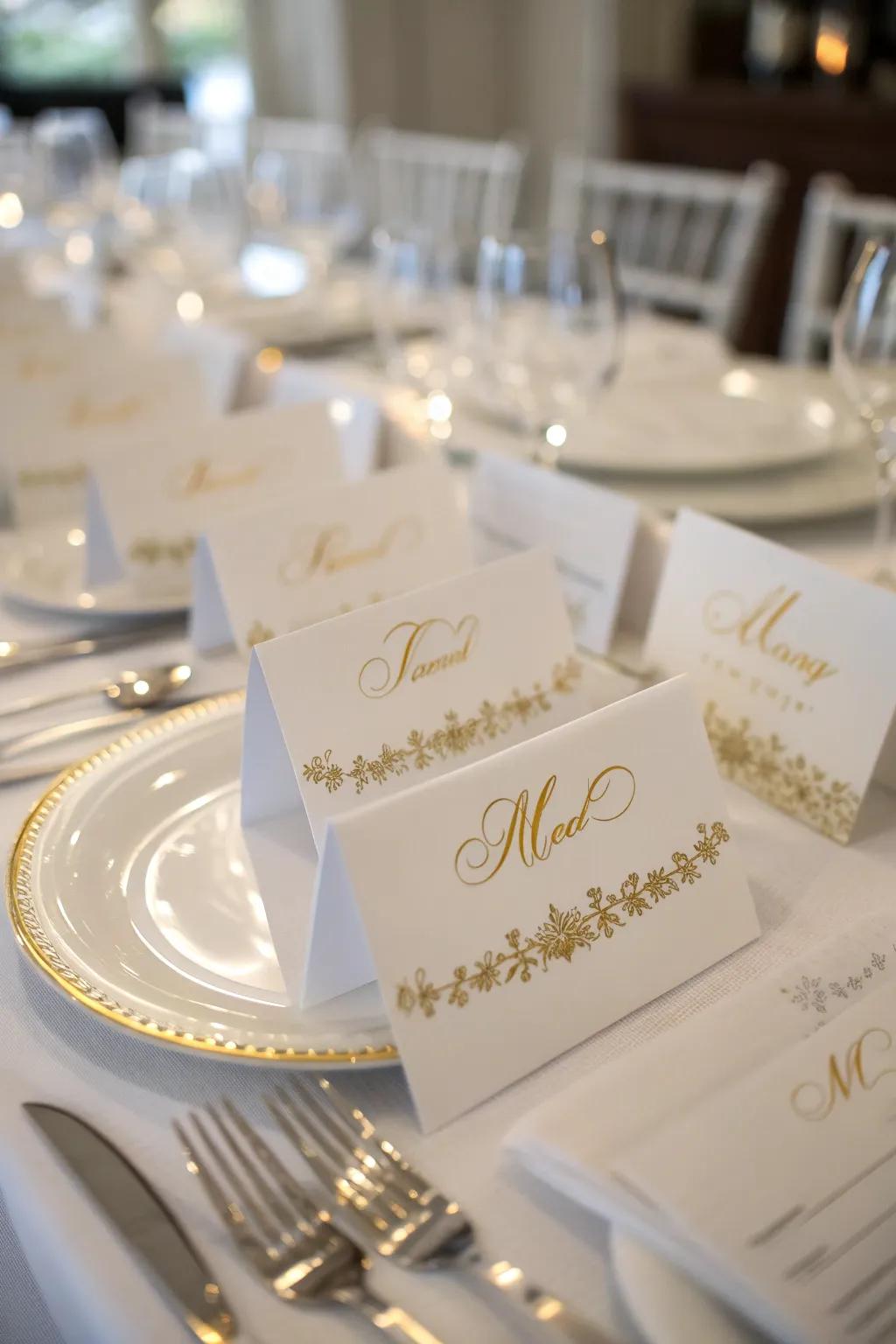 Customized place cards adding a warm, inviting touch.