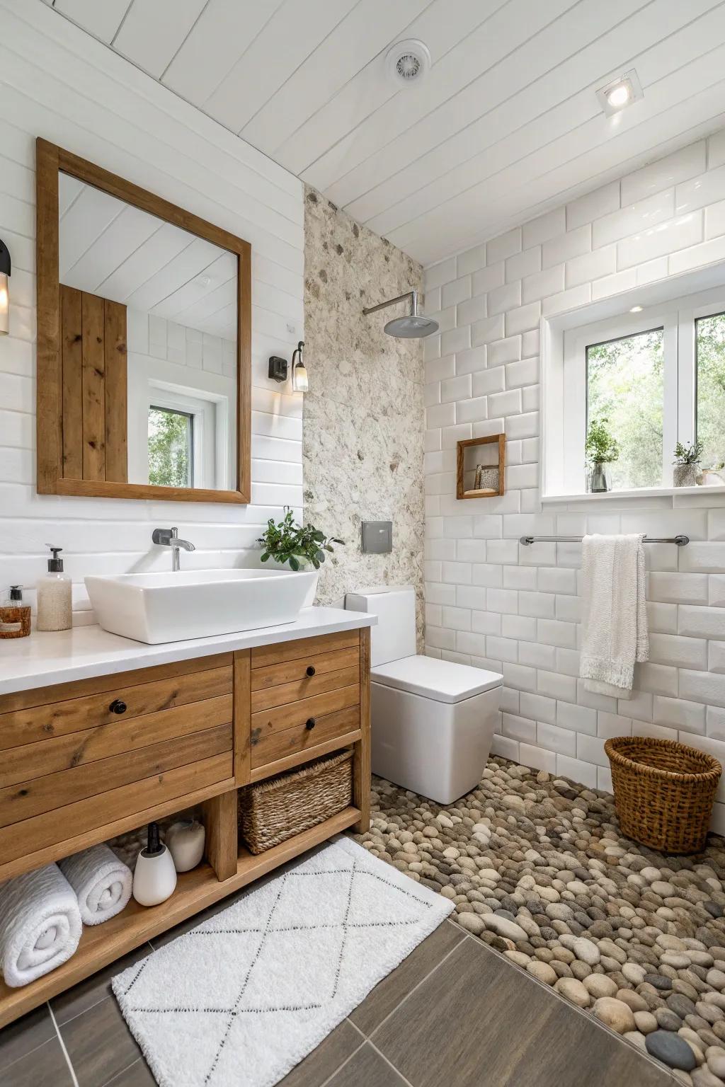 Textural comparison delivers dimension and appeal.