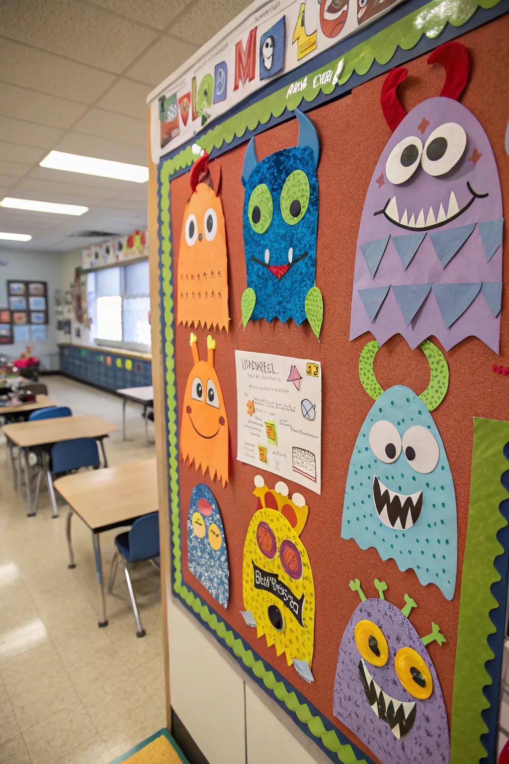 Personalized monster cut-outs to create a sense of classroom belonging.
