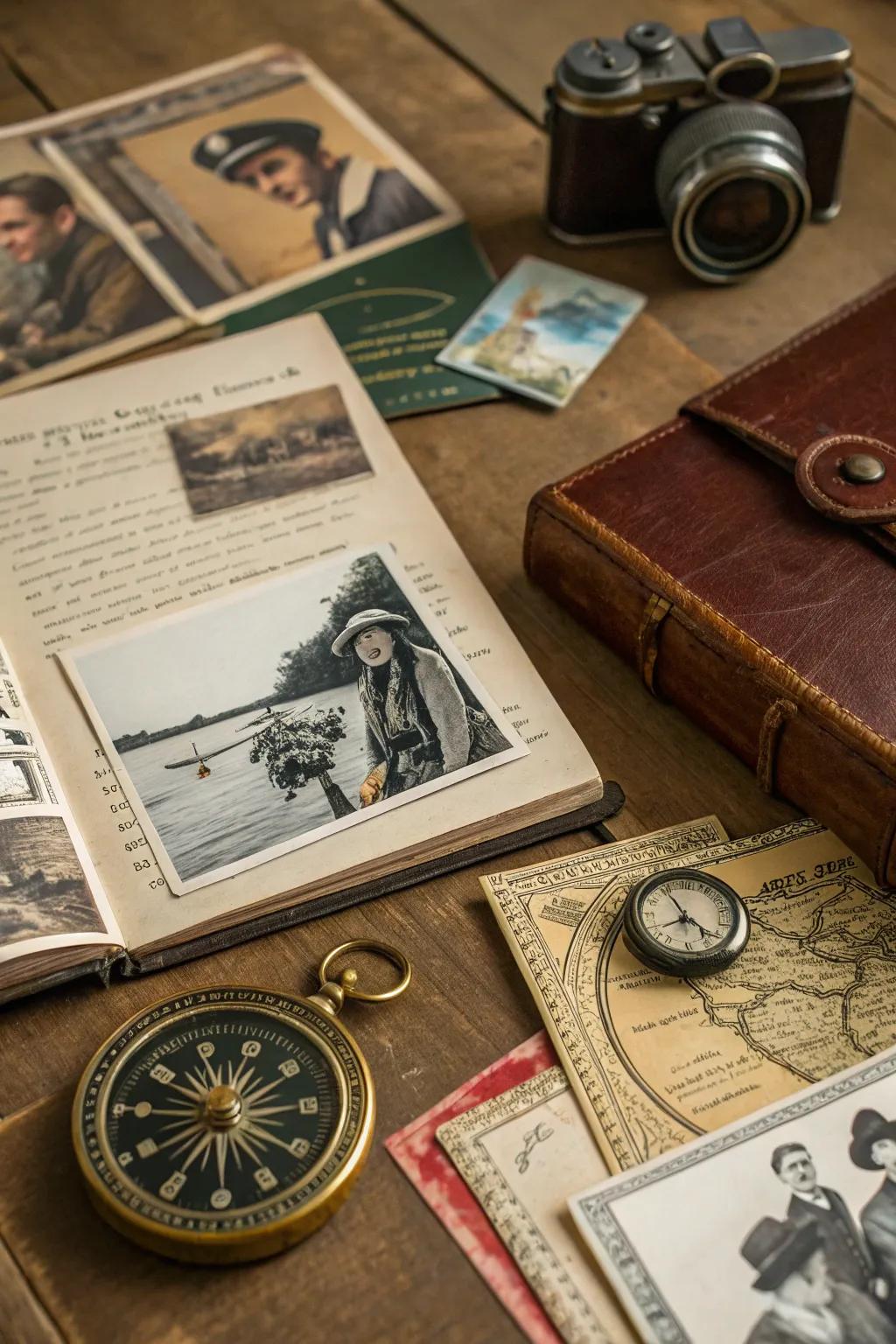 A vintage mood board featuring evocative components and antiquated artifacts.