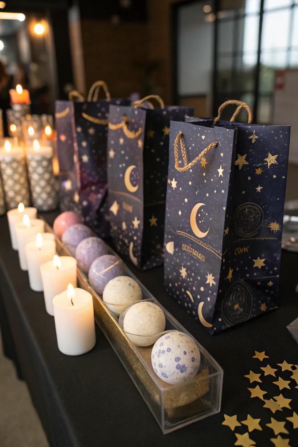 Cosmic-themed favors that let guests take a piece of the magic home.