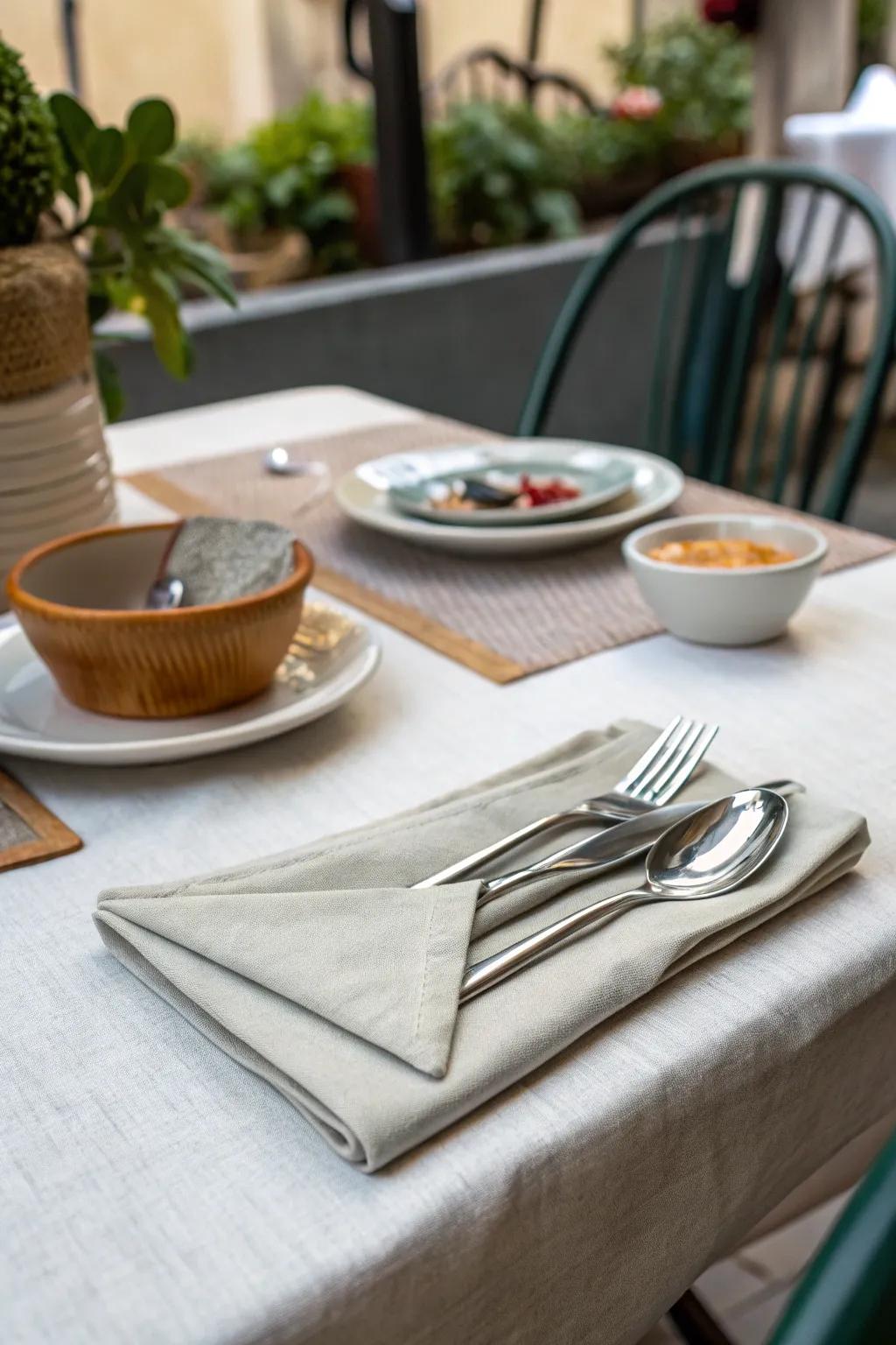 Relaxed pocket folds for a casual dining experience.