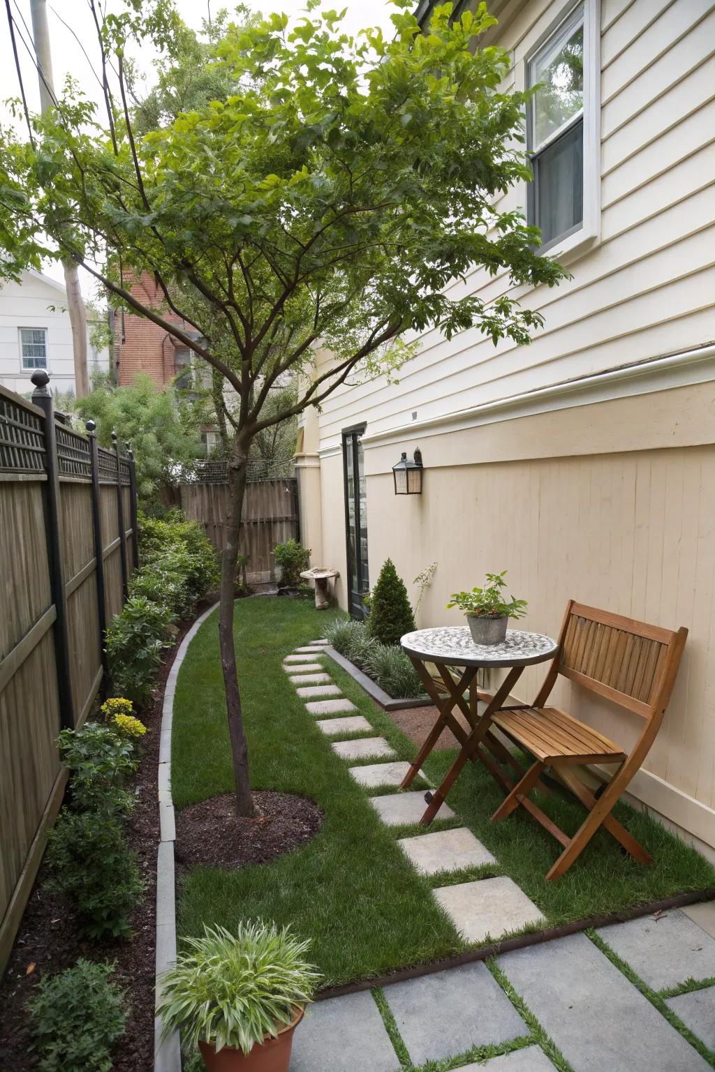 A seating nook can convert your side yard into a tranquil haven.