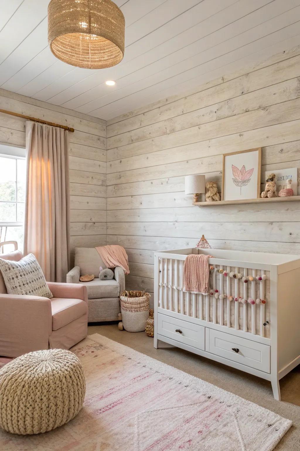 A nursery with textured wall detailing.