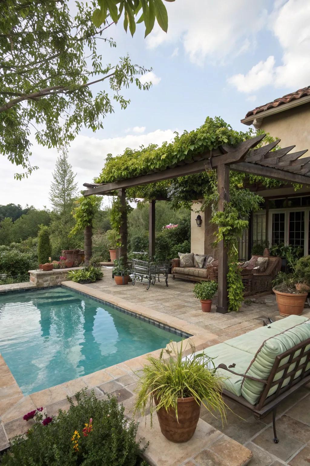 A <strong>pool</strong> area enriched with exterior decoration and lush greenery, making it a perfect retreat.” loading=”lazy” class=”pimg”>
	</picture><figcaption>A <strong>pool</strong> area enriched with exterior decoration and lush greenery, making it a perfect retreat.</figcaption></figure>
<p>Enhance your <strong>pool</strong> zone with <strong>exterior decoration</strong> and landscaping. Think pergolas, containers, and even exterior fire pits to craft a cozy and welcoming space.</p>
<h3>Check if these fit your needs:</h3>
<ul class=