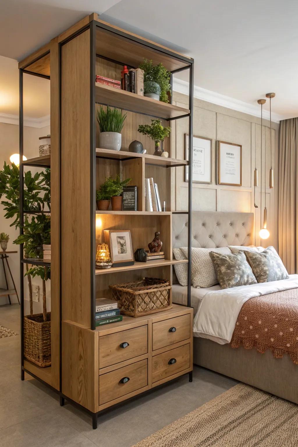 Space dividers can also be stylish storage.