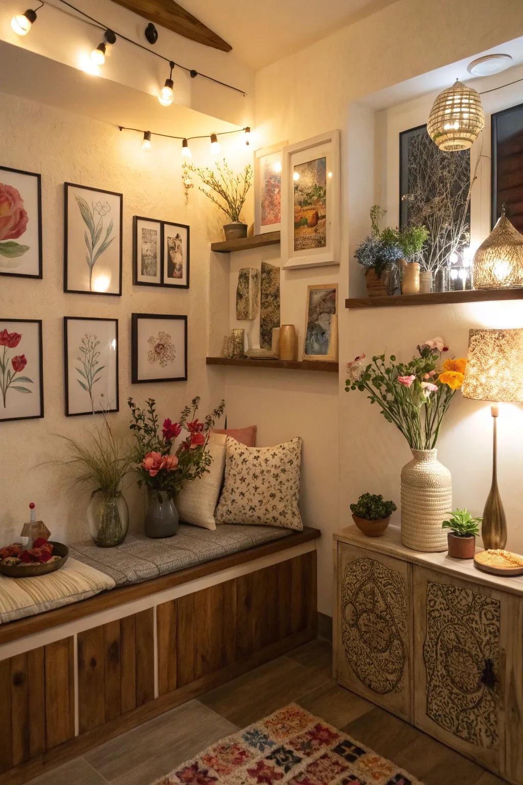 A personalized nook filled with unique decorative accessories.