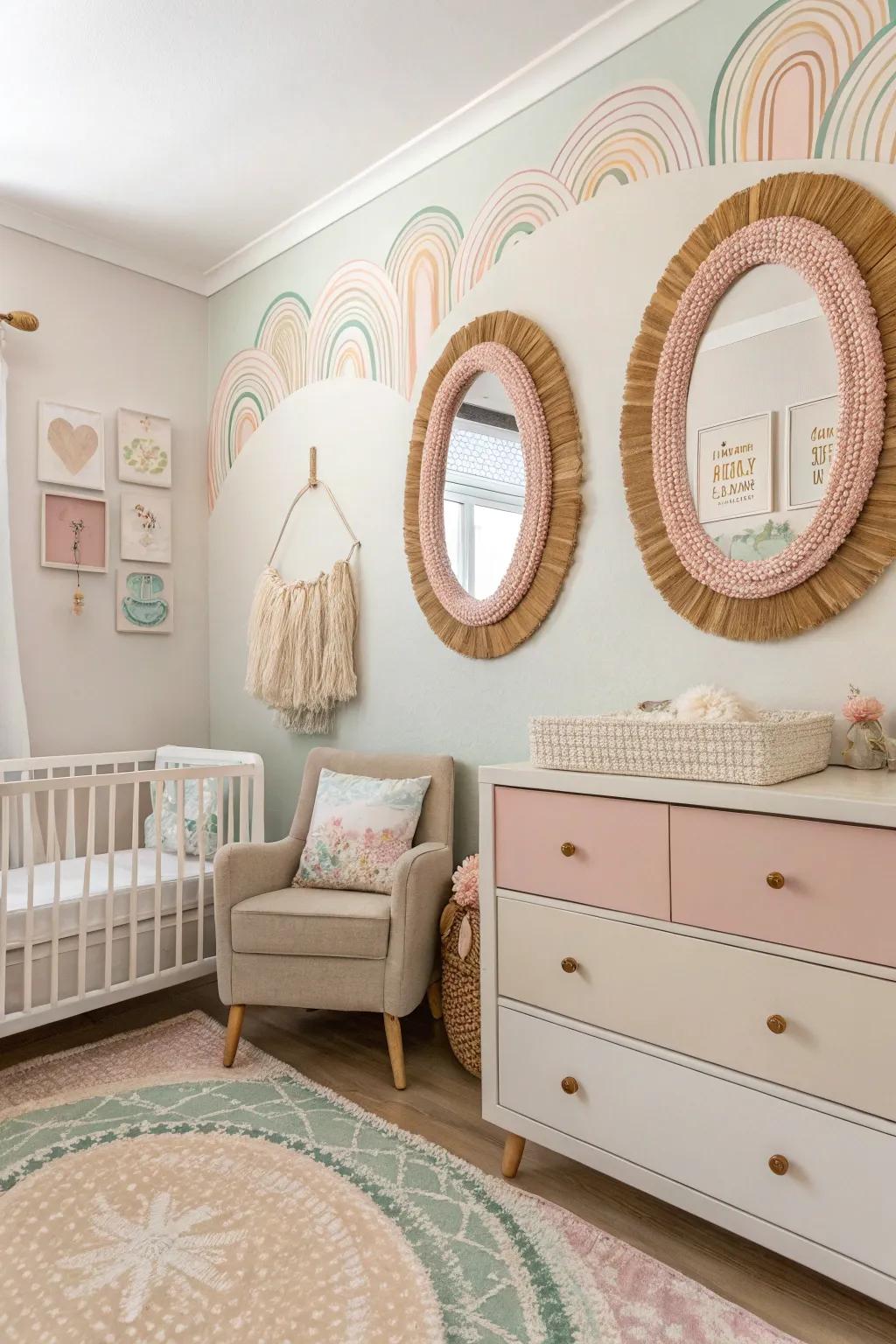 Soft-color reflection borders go perfectly with this nursery's decor.