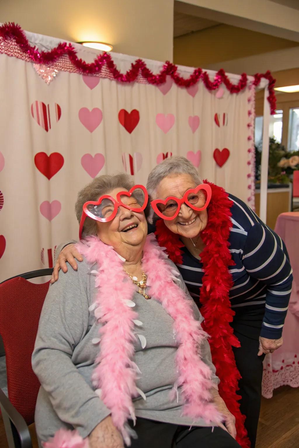 A fun Valentine's Day photo booth capturing joyful memories.