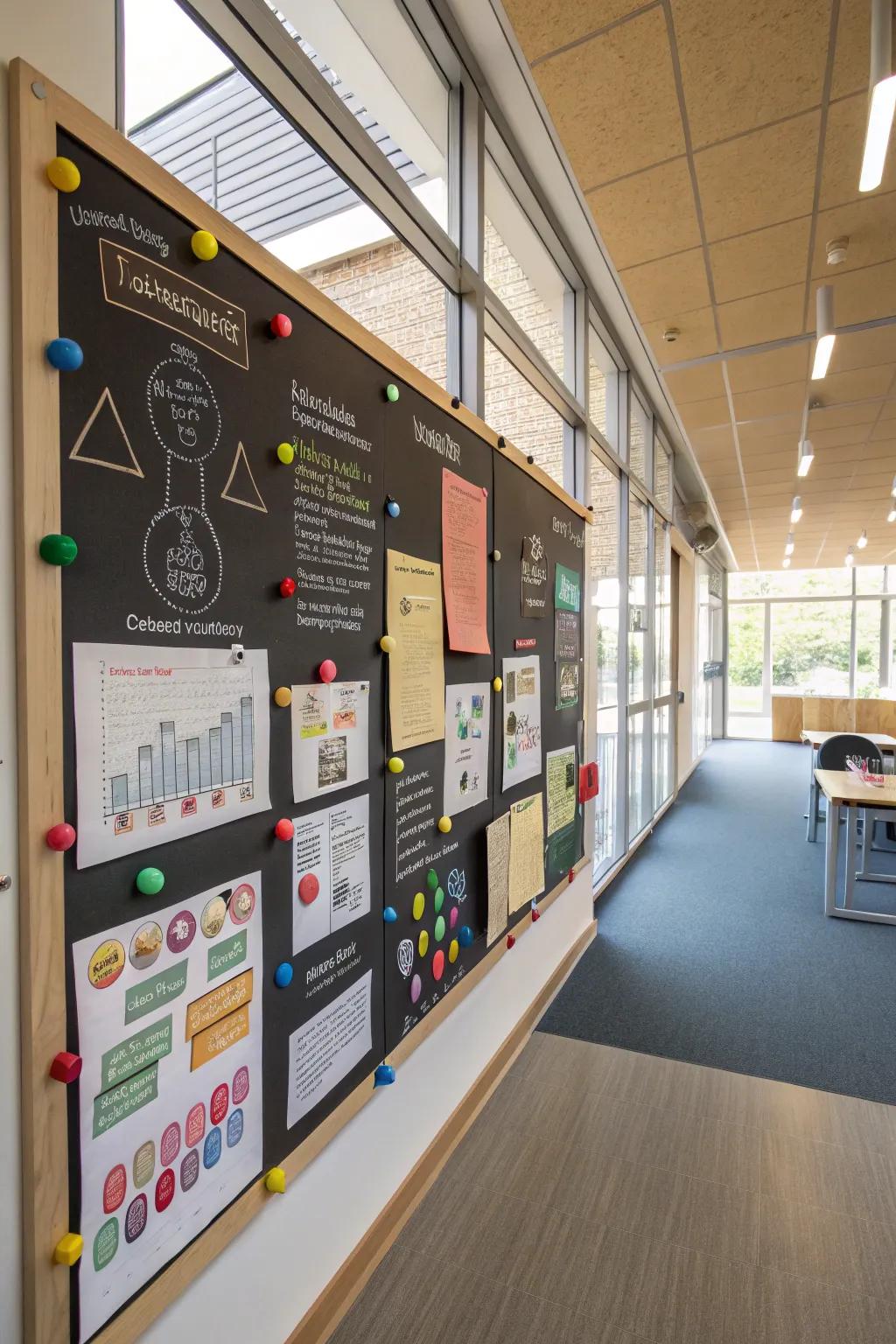 A study area bulletin board with colorful educational elements.