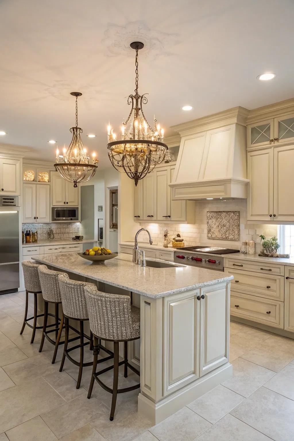 Light fittings add personality to kitchen areas.