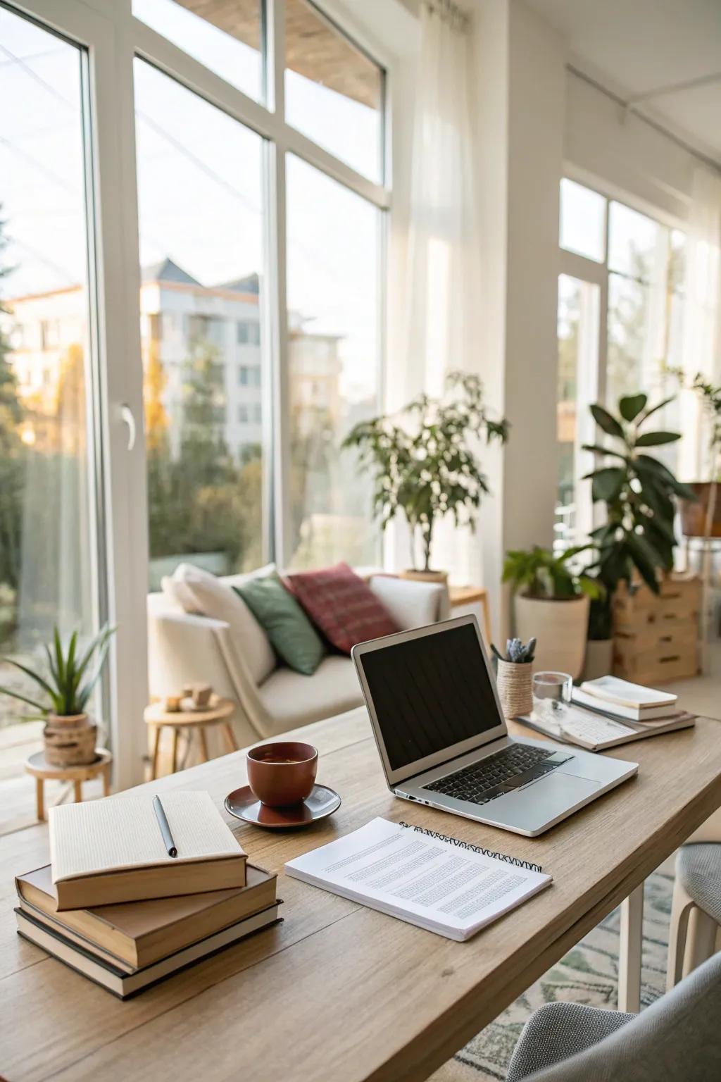 Sunlight revitalizes and expands the workspace.