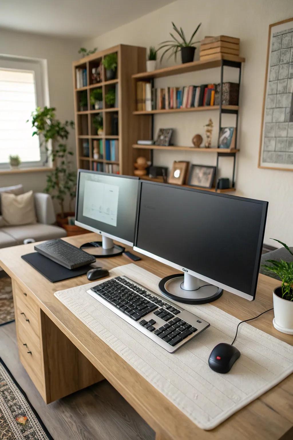 Enhance productivity with a dual-monitor setup.