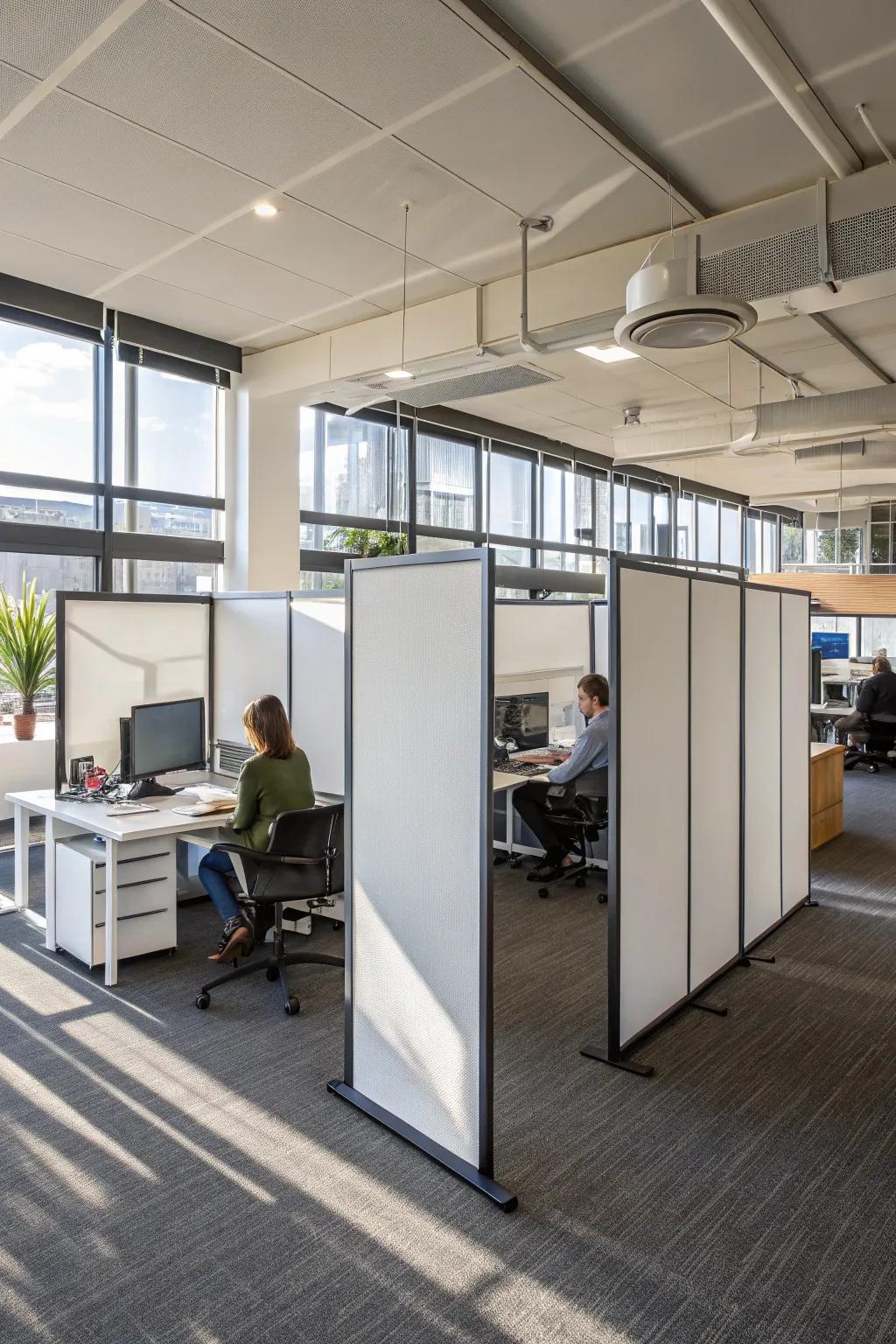 Separate screens offer movable and versatile office division.