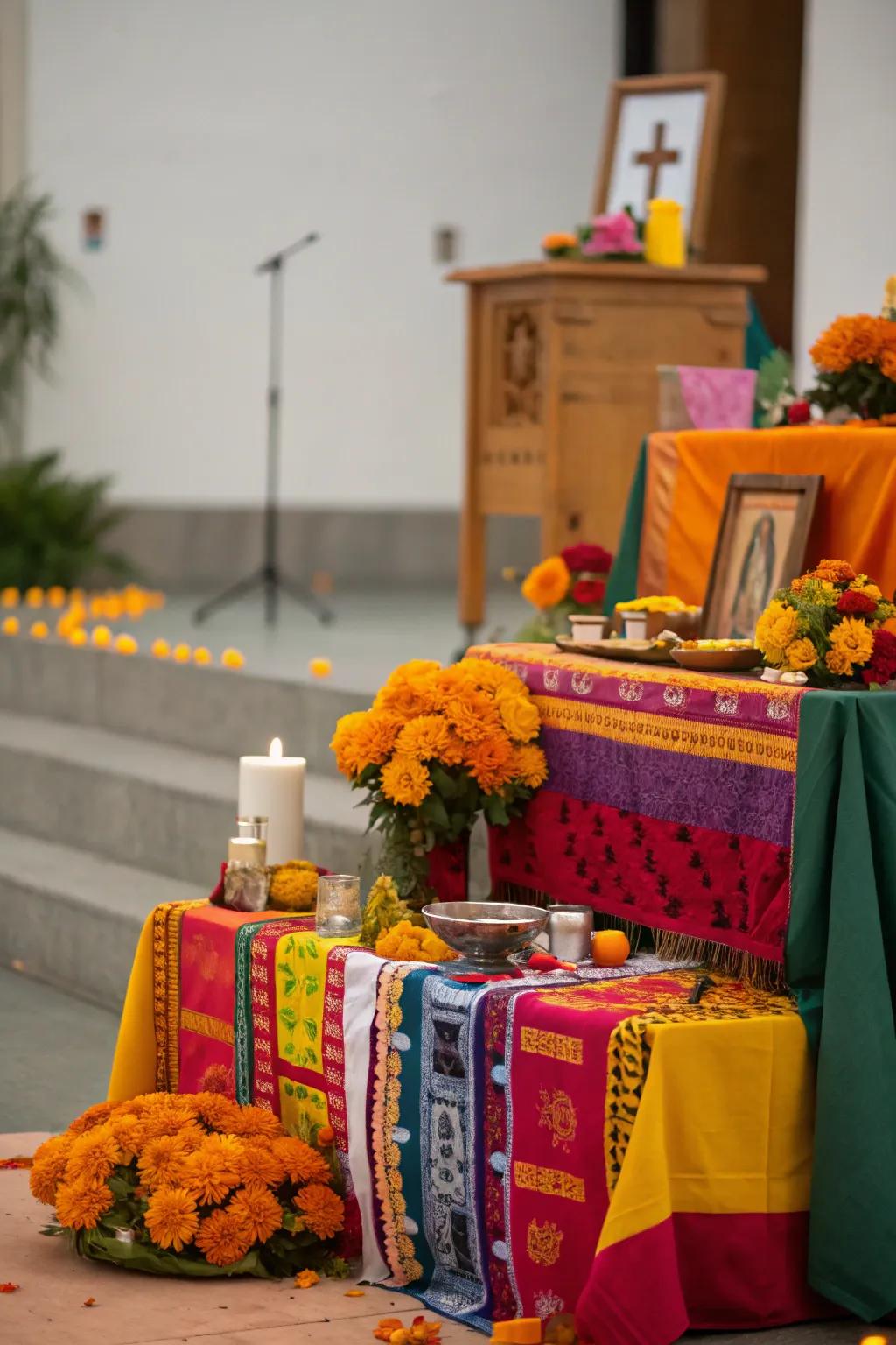 Customary cloths establish the ambiance for your ofrenda with vivid hues.