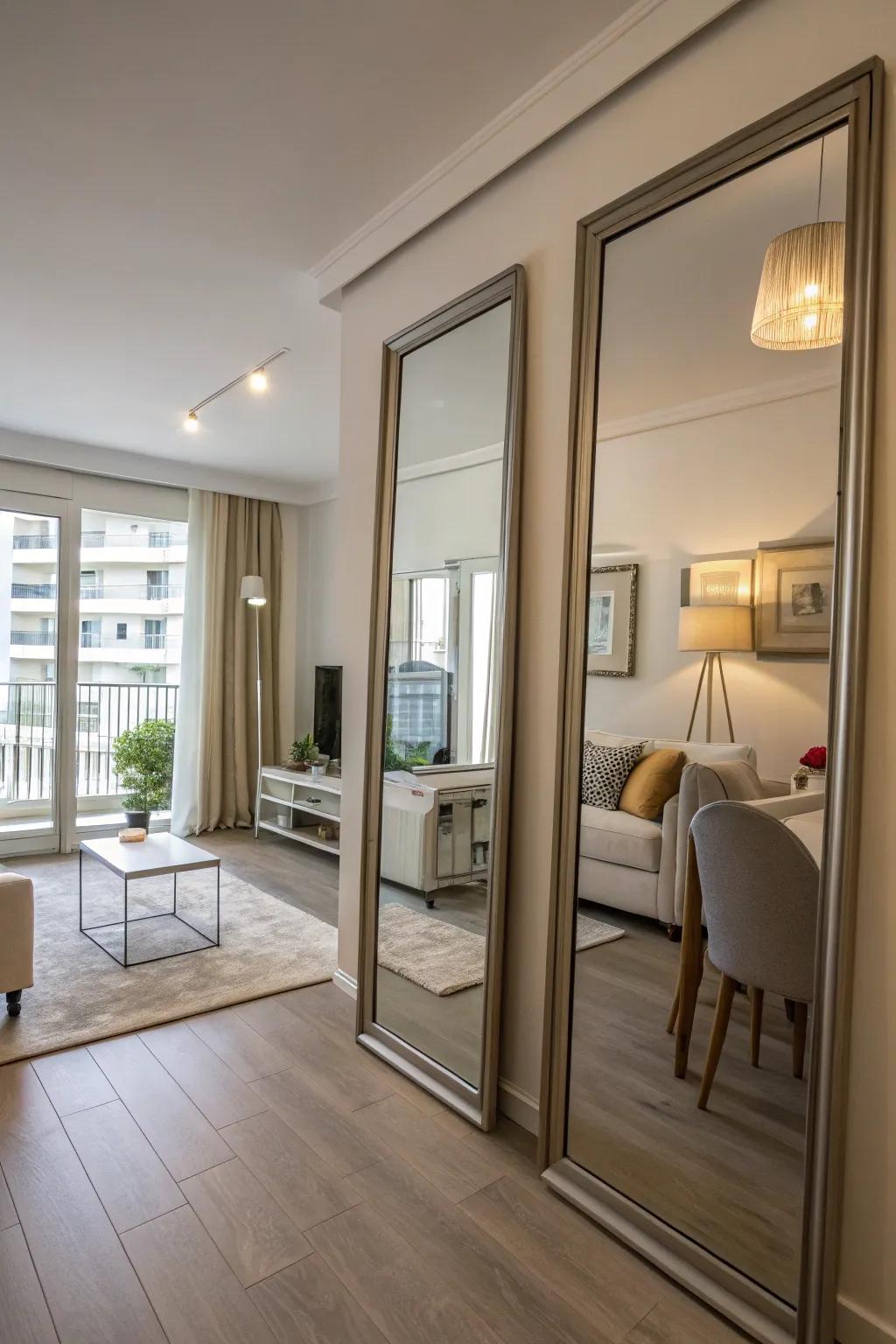 Mirrors amplify space and increase brightness.