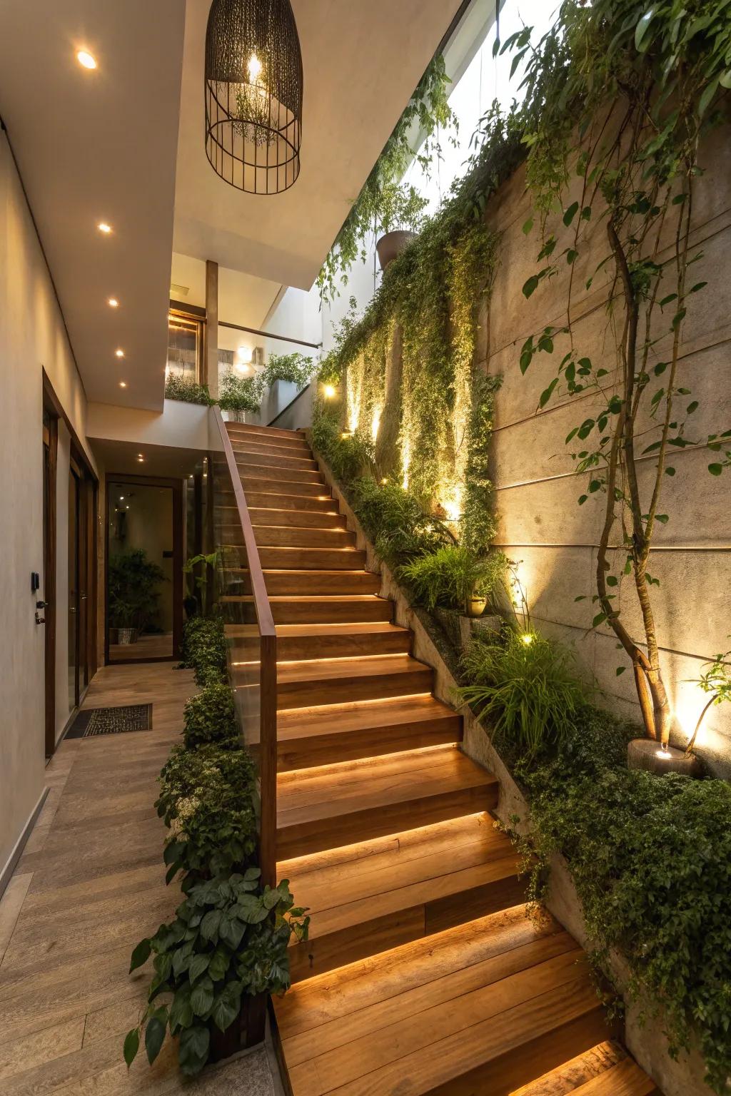 Authentic timber steps unified with verdure for a balmy, inviting ambience.