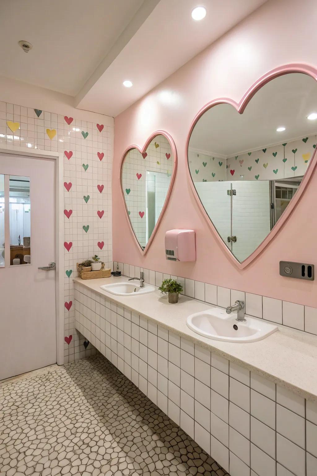 Heart-form mirrors enhance light and give a spacious feeling.